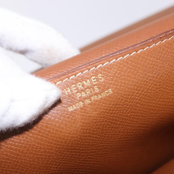 HERMES Danube 38 Business Bag Leather Brown Gold Auth bs37017