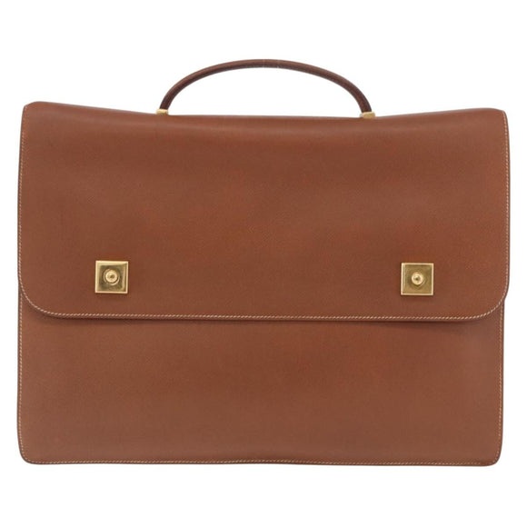 HERMES Danube 38 Business Bag Leather Brown Gold Auth bs37017