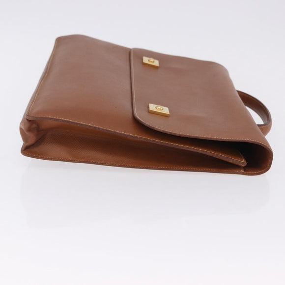 HERMES Danube 38 Business Bag Leather Brown Gold Auth bs37017