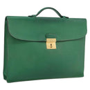 HERMES Kirius Business Bag Leather Green Gold Auth bs37018-1