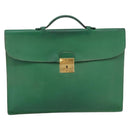 HERMES Kirius Business Bag Leather Green Gold Auth bs37018-13