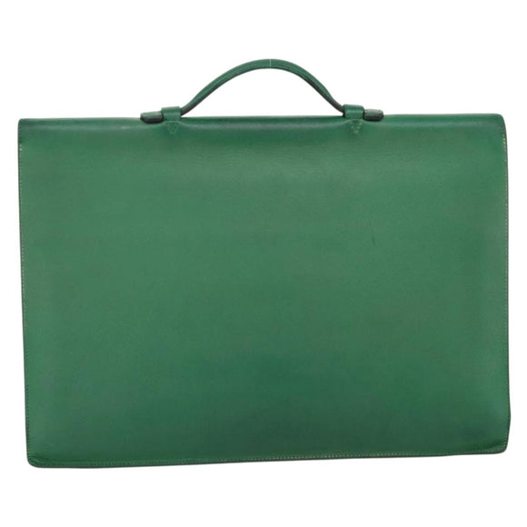 HERMES Kirius Business Bag Leather Green Gold Auth bs37018