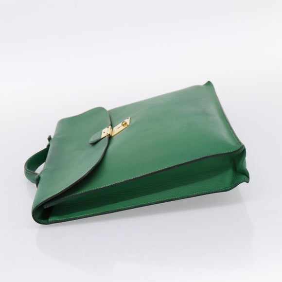 HERMES Kirius Business Bag Leather Green Gold Auth bs37018