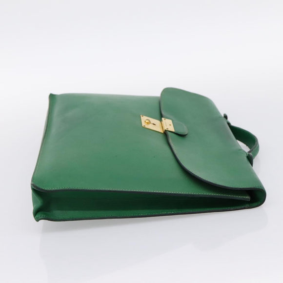 HERMES Kirius Business Bag Leather Green Gold Auth bs37018