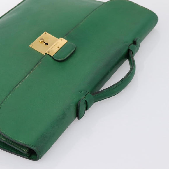 HERMES Kirius Business Bag Leather Green Gold Auth bs37018