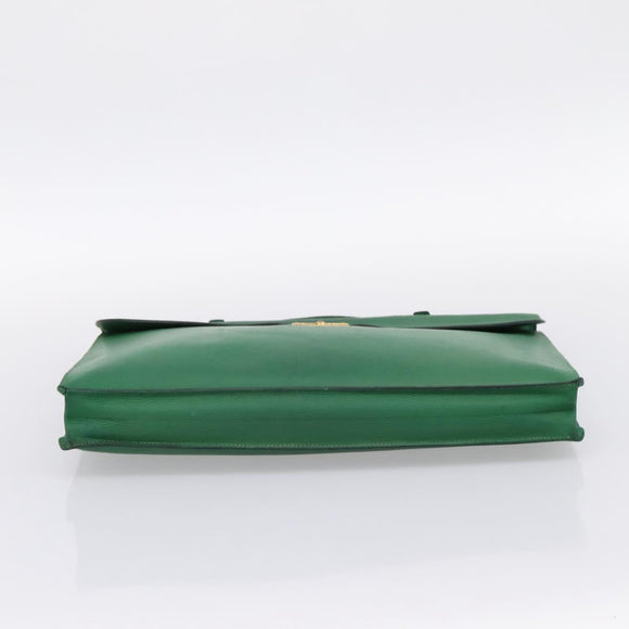 HERMES Kirius Business Bag Leather Green Gold Auth bs37018