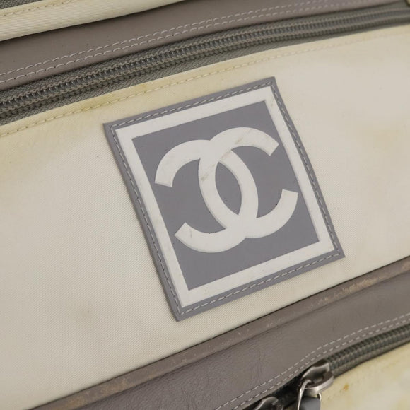 CHANEL Sports Line COCO Mark Backpack Nylon Leather Beige Silver CC Auth bs37020
