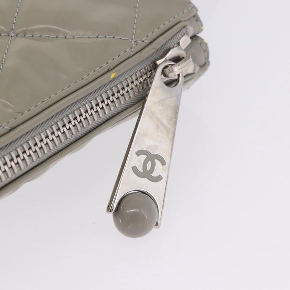 CHANEL Matelasse COCO Mark Tote Bag Patent leather Beige Silver CC Auth bs37021