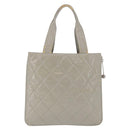 CHANEL Matelasse COCO Mark Tote Bag Patent leather Beige Silver CC Auth bs37021-3