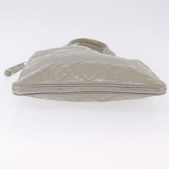 CHANEL Matelasse COCO Mark Tote Bag Patent leather Beige Silver CC Auth bs37021