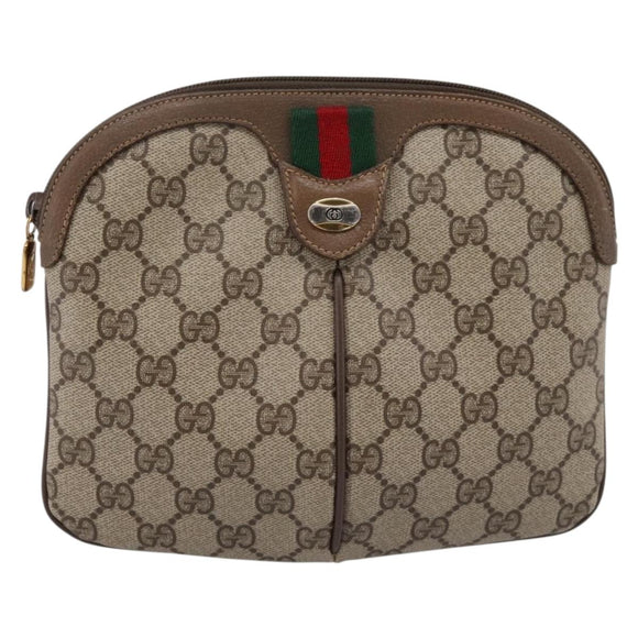 GUCCI GG Supreme Web Sherry Line Bag PVC Beige Gold 904 02 047 Auth bs37024