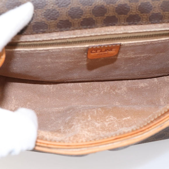CELINE Macadam Canvas Shoulder Bag PVC Leather Brown Gold Auth bs37026