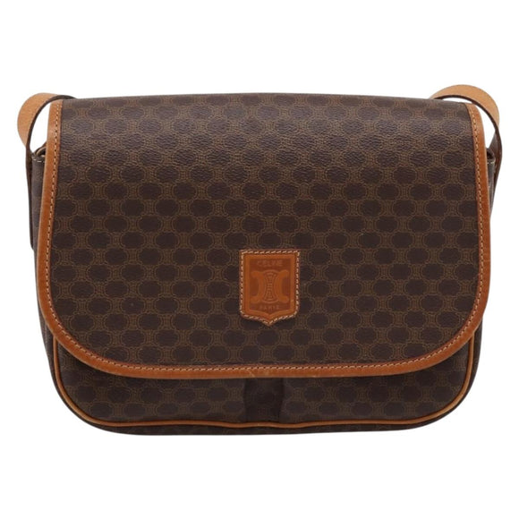 CELINE Macadam Canvas Shoulder Bag PVC Leather Brown Gold Auth bs37026