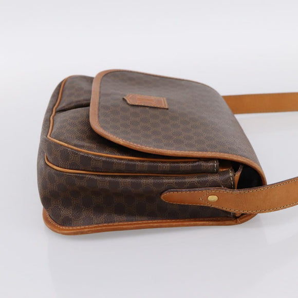 CELINE Macadam Canvas Shoulder Bag PVC Leather Brown Gold Auth bs37026