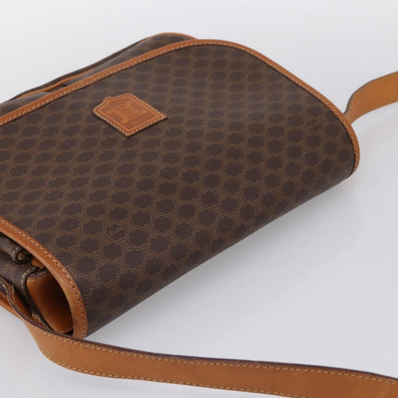 CELINE Macadam Canvas Shoulder Bag PVC Leather Brown Gold Auth bs37026