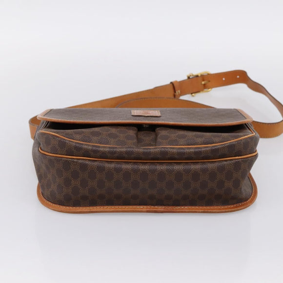 CELINE Macadam Canvas Shoulder Bag PVC Leather Brown Gold Auth bs37026
