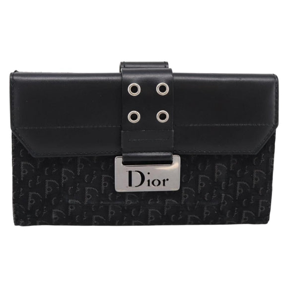 Christian Dior Trotter Canvas Bifold Wallet Silver Black Auth bs37038