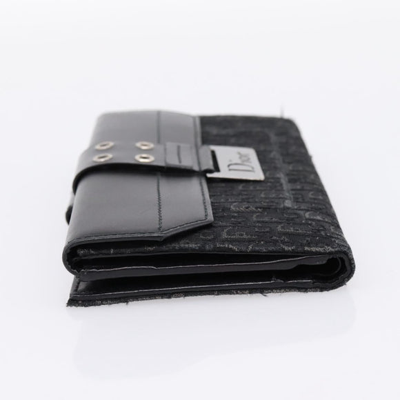Christian Dior Trotter Canvas Bifold Wallet Silver Black Auth bs37038