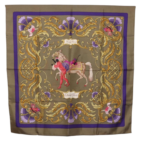 HERMES Carre 90 Scarf Silk Brown Auth bs37040