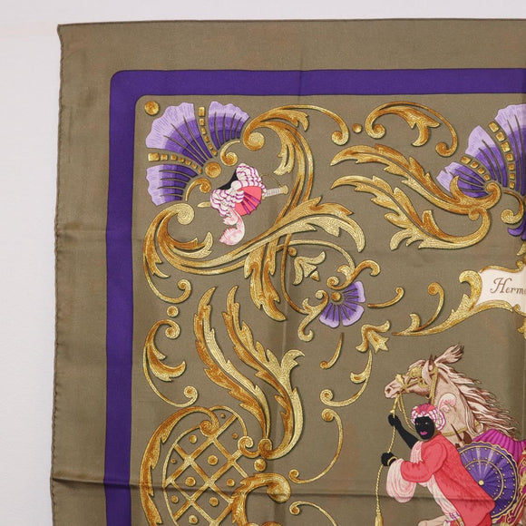 HERMES Carre 90 Scarf Silk Brown Auth bs37040