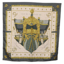 HERMES Carre 90 Scarf ""VUE DU CAROSSE DE"" Silk Gray Auth bs37041-1