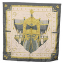 HERMES Carre 90 Scarf ""VUE DU CAROSSE DE"" Silk Gray Auth bs37041-13