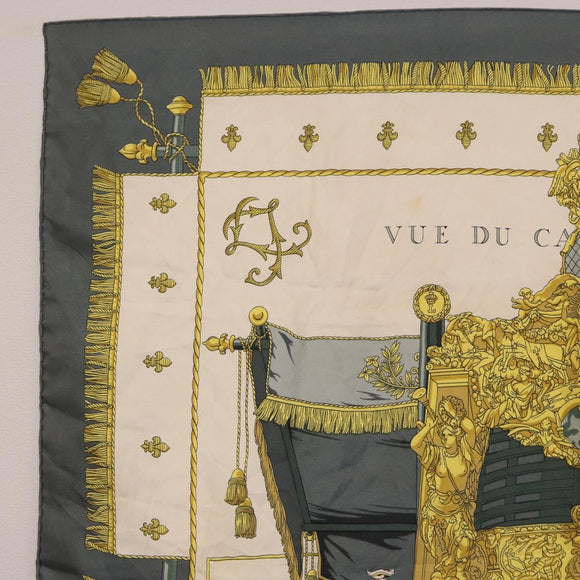 HERMES Carre 90 Scarf ""VUE DU CAROSSE DE"" Silk Gray Auth bs37041