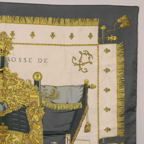 HERMES Carre 90 Scarf ""VUE DU CAROSSE DE"" Silk Gray Auth bs37041