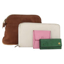HERMES Wallet Leather Canvas 4 Set White Pink Green Auth bs37043-1