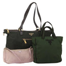 PRADA Hand Bag Nylon 3 Set Green Pink Auth bs37044-1