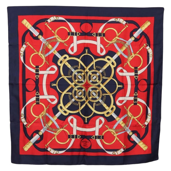 HERMES Carre 90 Scarf ”Eperon d' Or” Silk Navy Auth bs37045