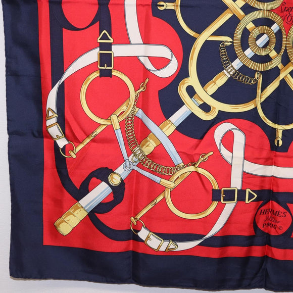 HERMES Carre 90 Scarf ”Eperon d' Or” Silk Navy Auth bs37045