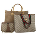 GUCCI GG Supreme Web Sherry Line Hand Bag PVC 3 Set Beige Auth bs37046-1