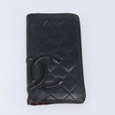 CHANEL Wallet Leather 2 Set Black CC Auth bs37048-2