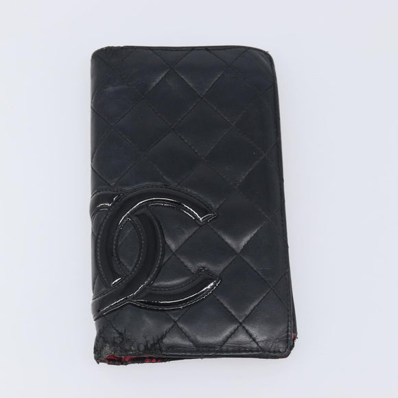 CHANEL Wallet Leather 2 Set Black CC Auth bs37048