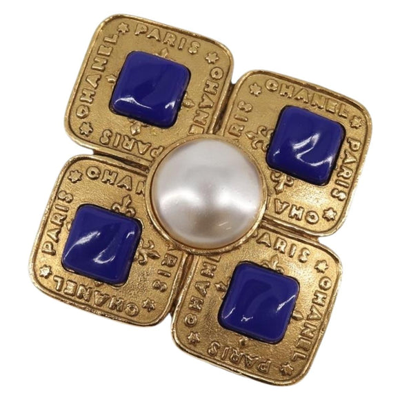 CHANEL Brooch Metal Gold Tone CC Auth bs37051M