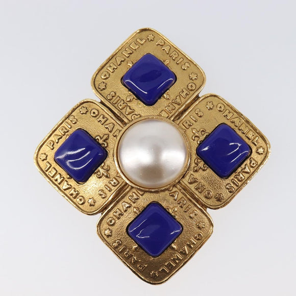 CHANEL Brooch Metal Gold Tone CC Auth bs37051M
