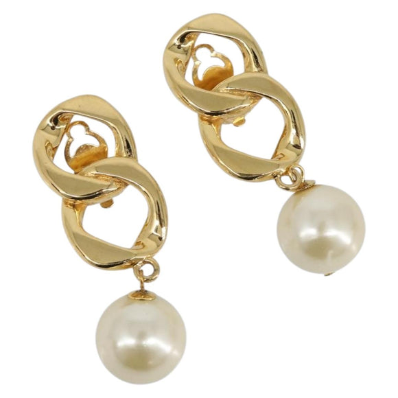 CHANEL Earring metal Gold Tone CC Auth bs37052