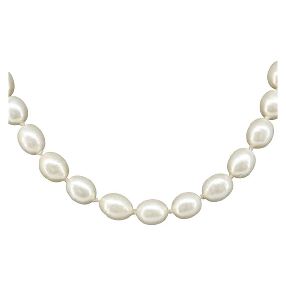 CHANEL Pearl Necklace metal Gold White CC Auth bs37053V