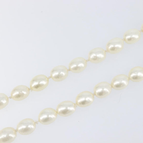 CHANEL Pearl Necklace metal Gold White CC Auth bs37053V