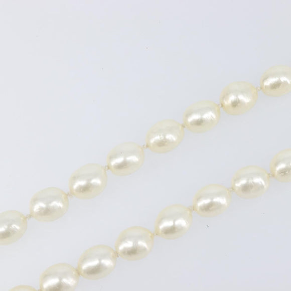 CHANEL Pearl Necklace metal Gold White CC Auth bs37053V