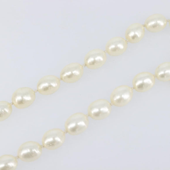 CHANEL Pearl Necklace metal Gold White CC Auth bs37053V