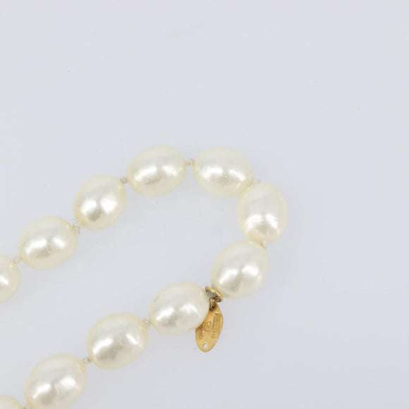 CHANEL Pearl Necklace metal Gold White CC Auth bs37053V