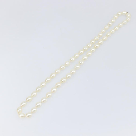 CHANEL Pearl Necklace metal Gold White CC Auth bs37053V