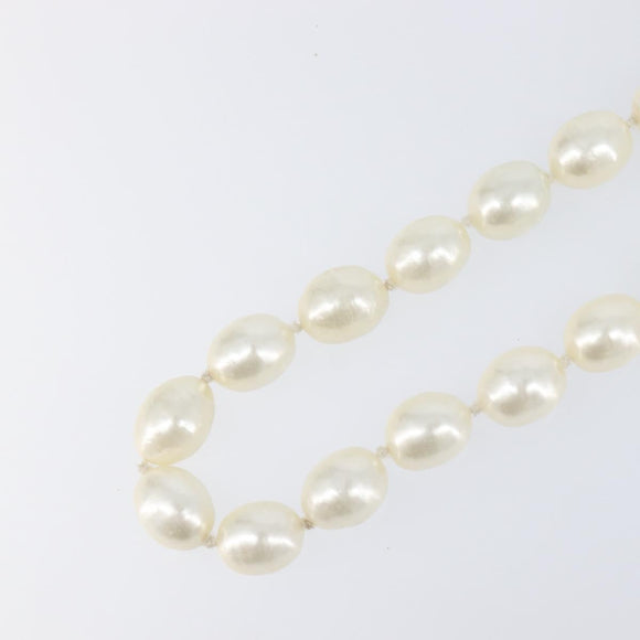 CHANEL Pearl Necklace metal Gold White CC Auth bs37053V
