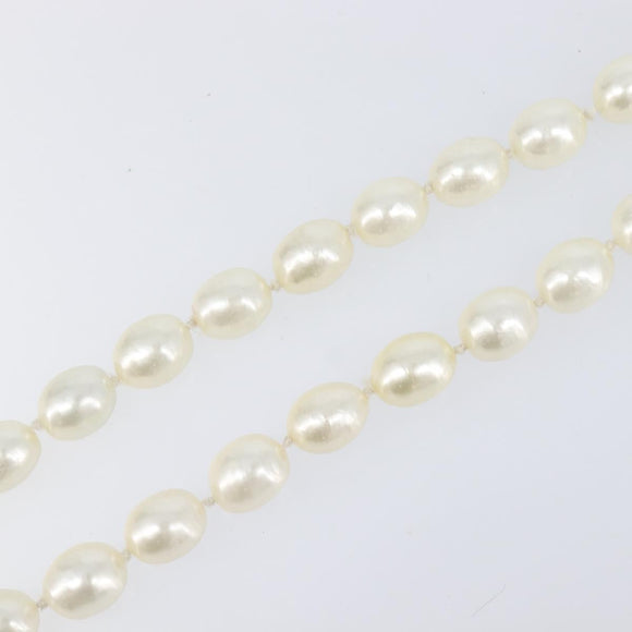 CHANEL Pearl Necklace metal Gold White CC Auth bs37053V