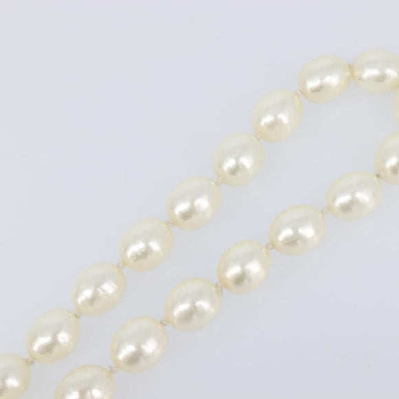 CHANEL Pearl Necklace metal Gold White CC Auth bs37053V