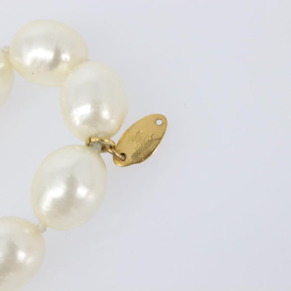 CHANEL Pearl Necklace metal Gold White CC Auth bs37053V