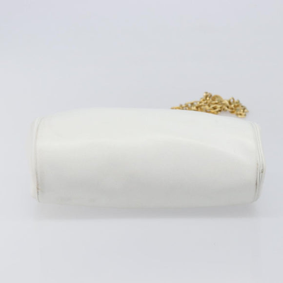 Christian Dior Chain Shoulder Bag Leather White Gold Tone Auth bs37056A