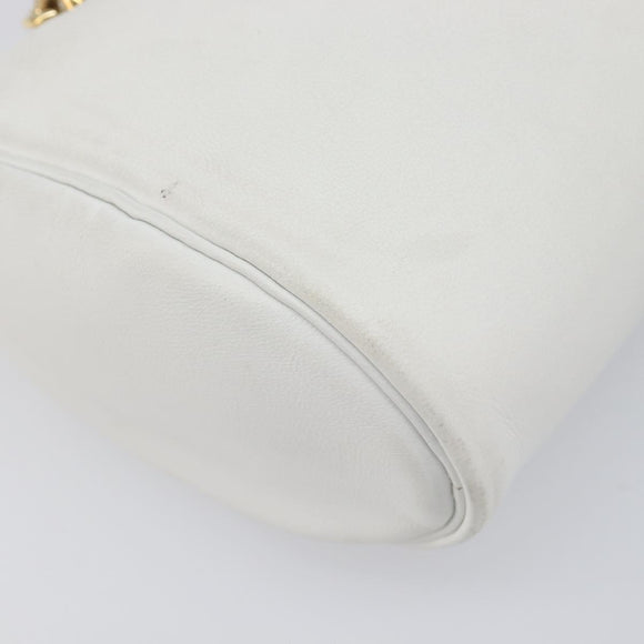 Christian Dior Chain Shoulder Bag Leather White Gold Tone Auth bs37056A